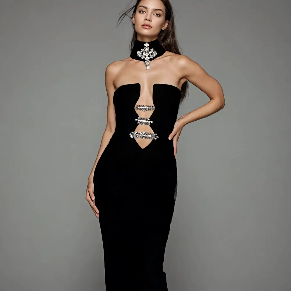 Elegant Black Cutout Evening Gown