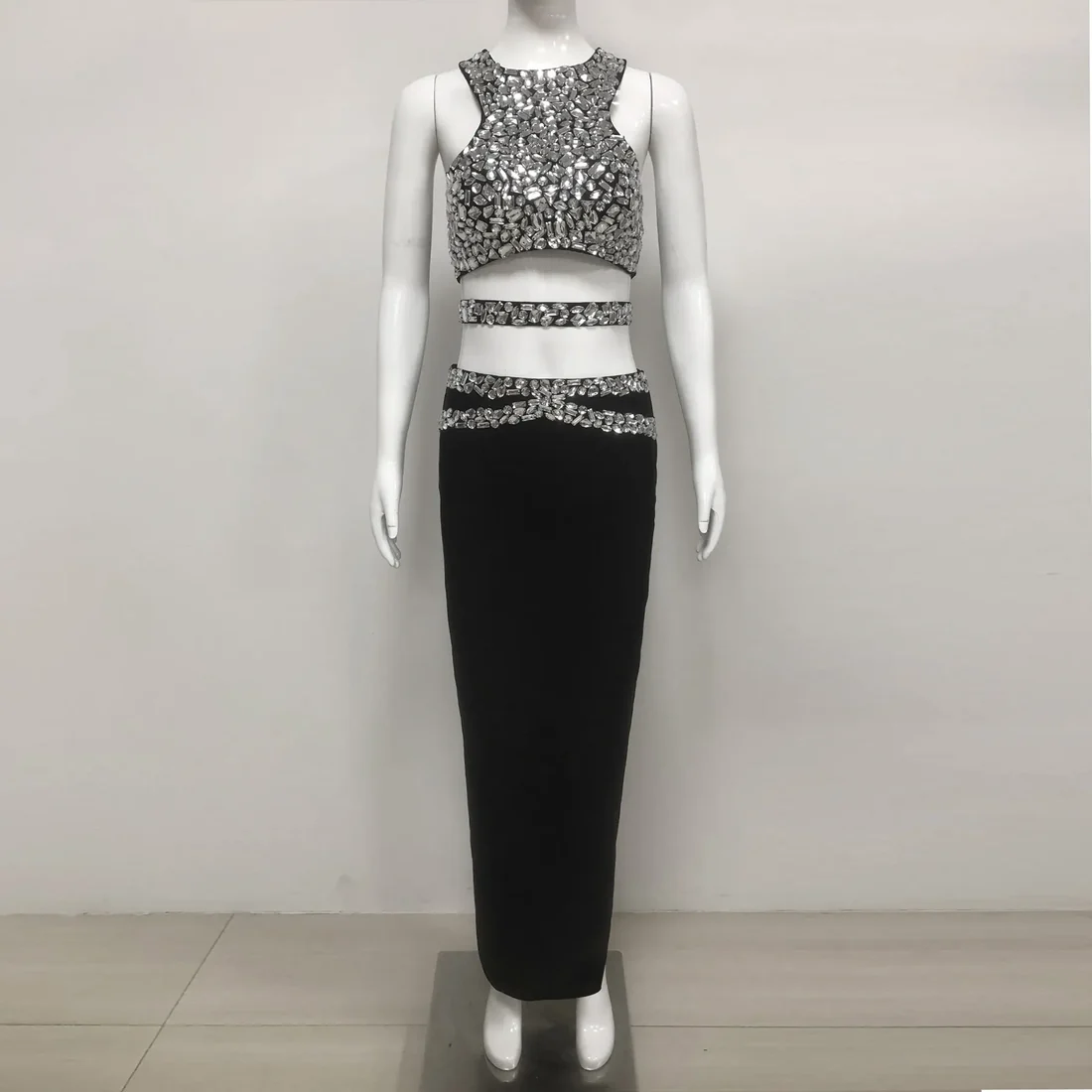 Sequin Embellished Crop Top & Skirt Set