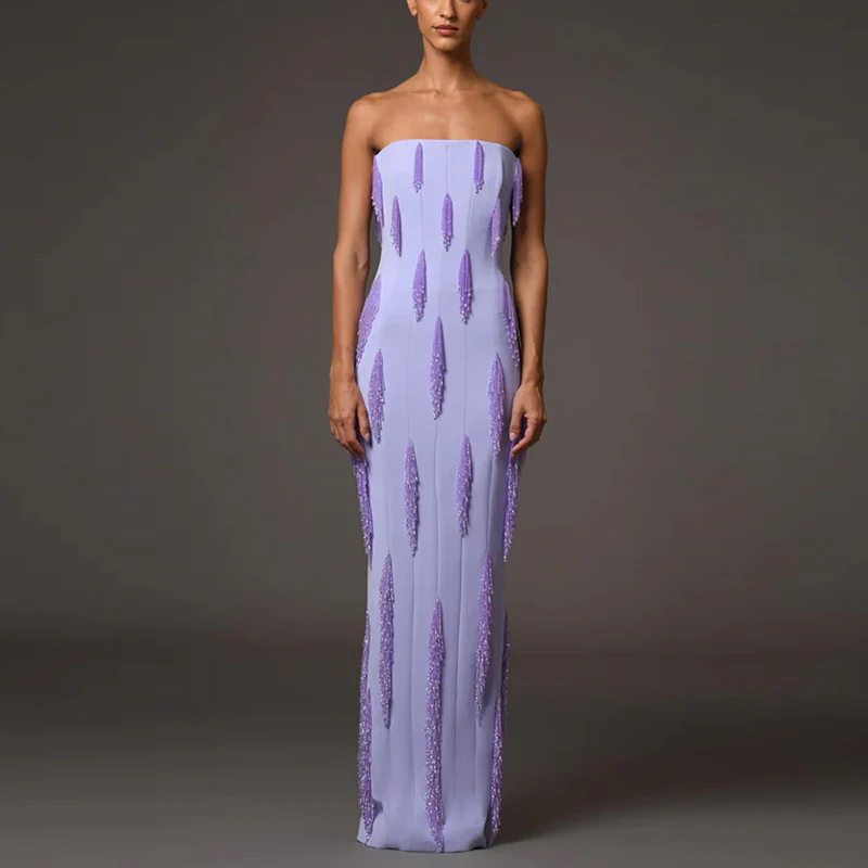 Lavender Sequin Strapless Evening Gown