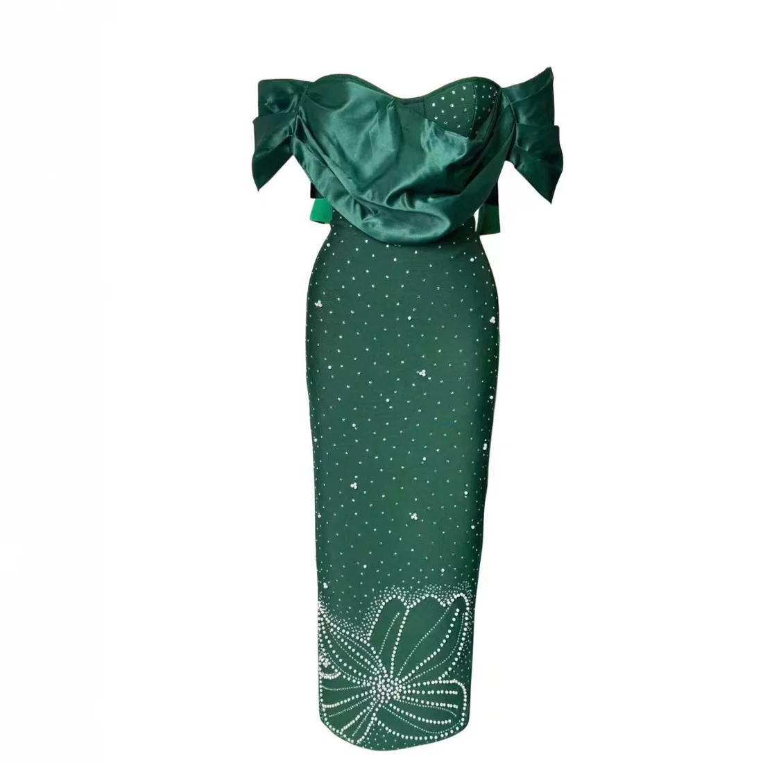 Emerald Satin Evening Dress