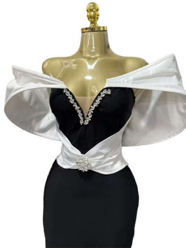 Elegant Black and White Evening Dress