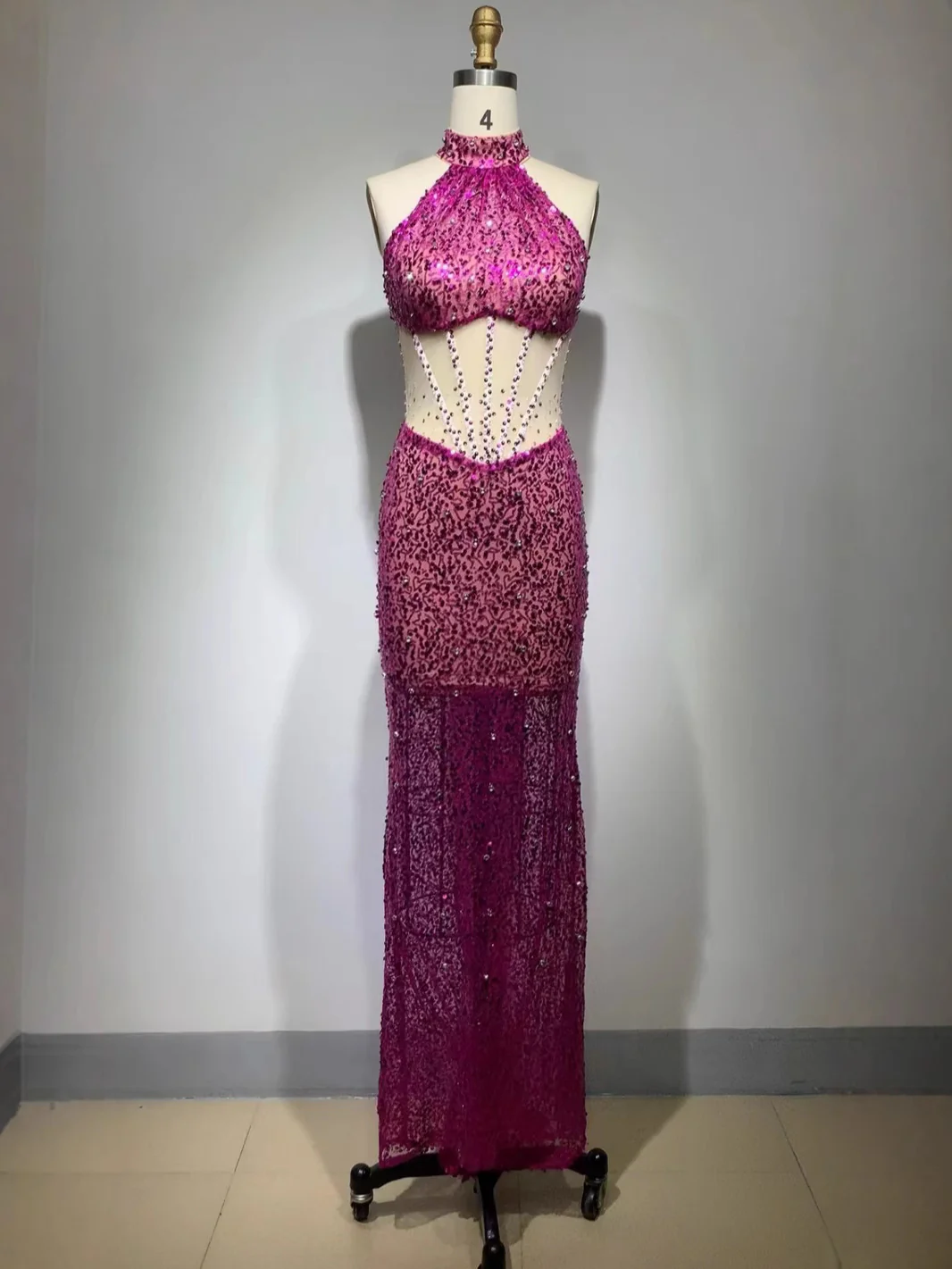 Sparkling Halter Cut-Out Evening Gown