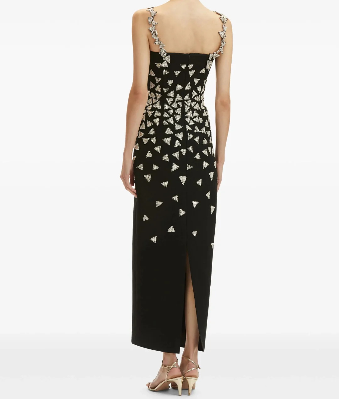 Geometric Embellished Black Evening Dress