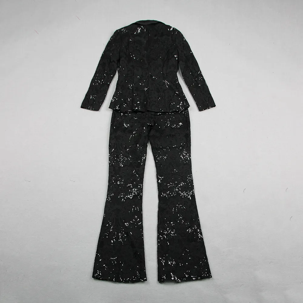 Black Sequin Lace Pantsuit