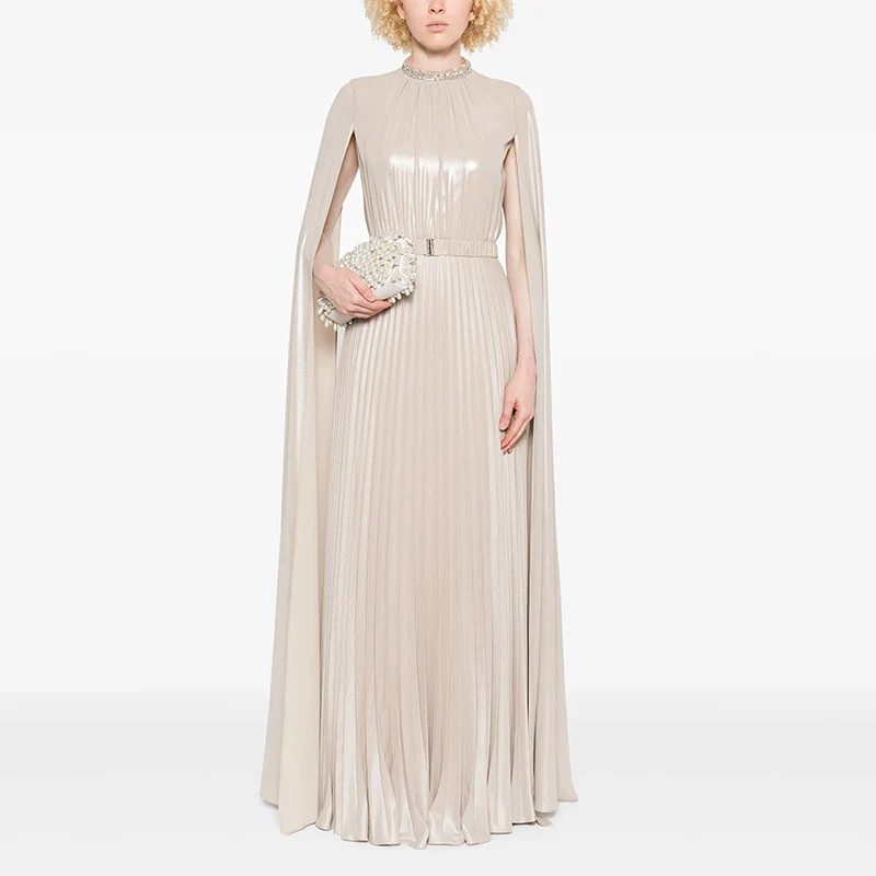 Elegant Pleated Cape Gown
