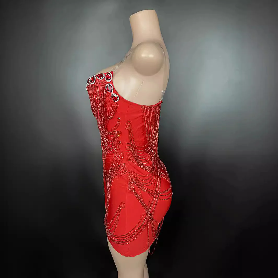 Red Rhinestone Party Dress