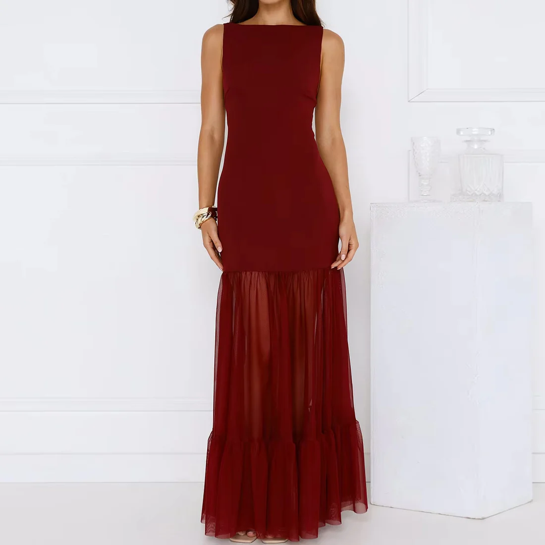 Elegant Black Sheer Maxi Dress