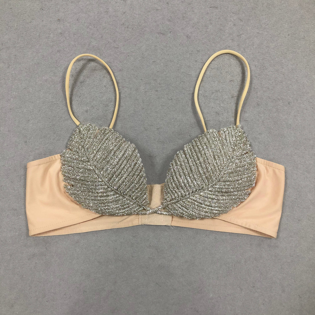 Embellished Leaf Sparkling Leaf Design Diamond Strappy Bralette for Women