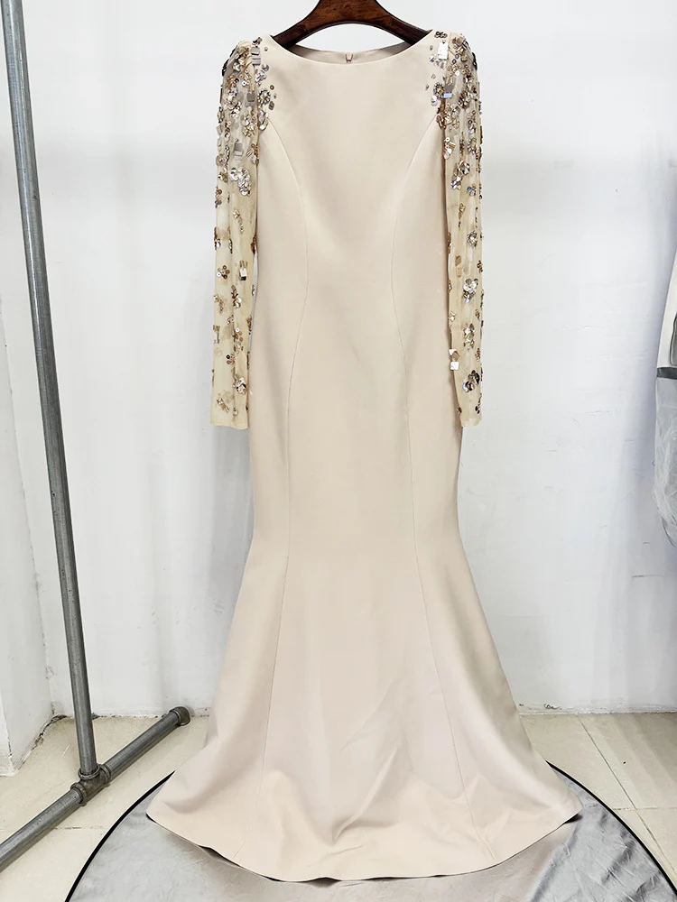 Embellished Long Sleeve Evening Gown