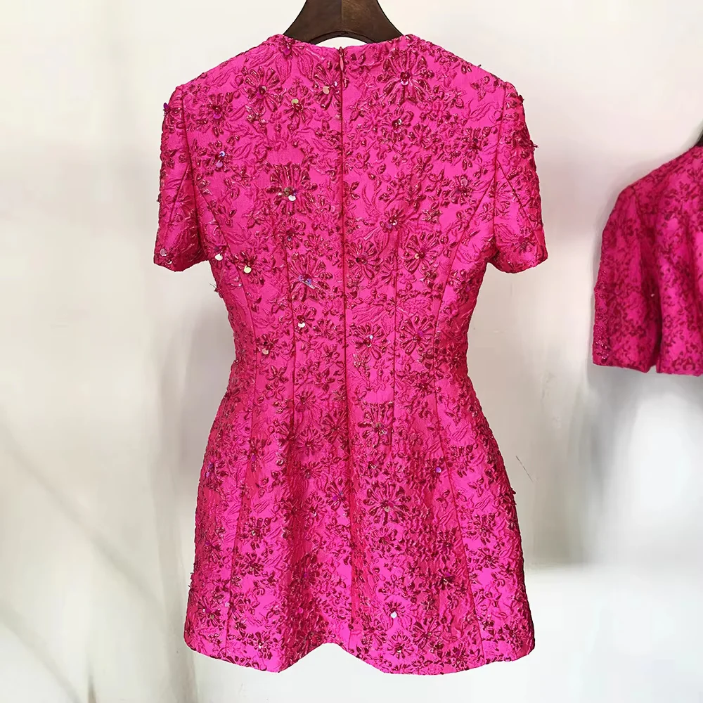 Embroidered Floral Pink Mini Dress