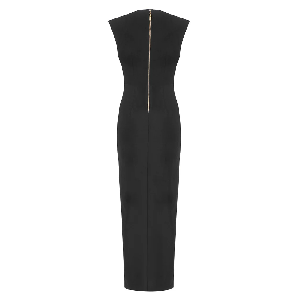 Elegant Black Button-Detail Dress