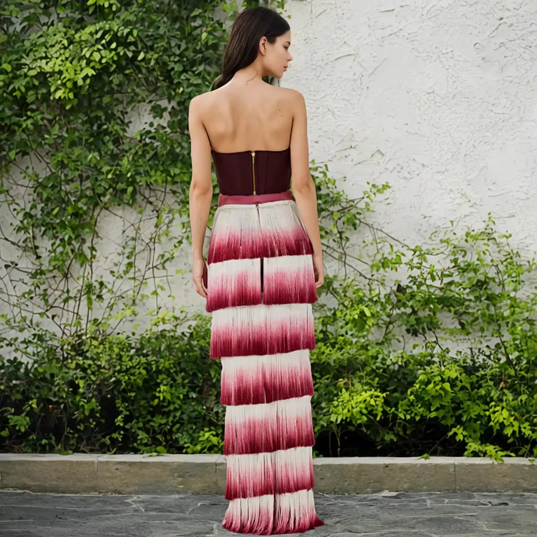 Boho Burgundy Corset Maxi Set