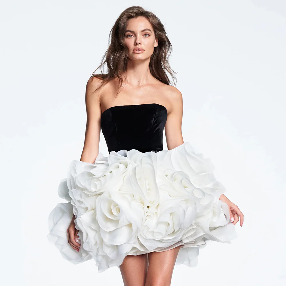 Black & White Strapless Ruffle Dress