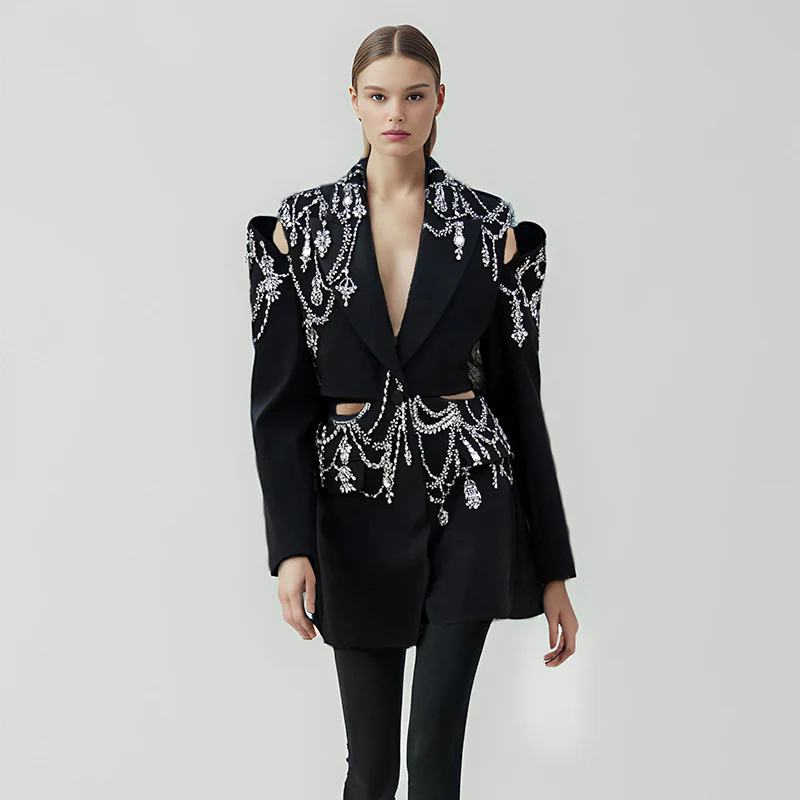 Embellished Black Cut-Out Mini Dress