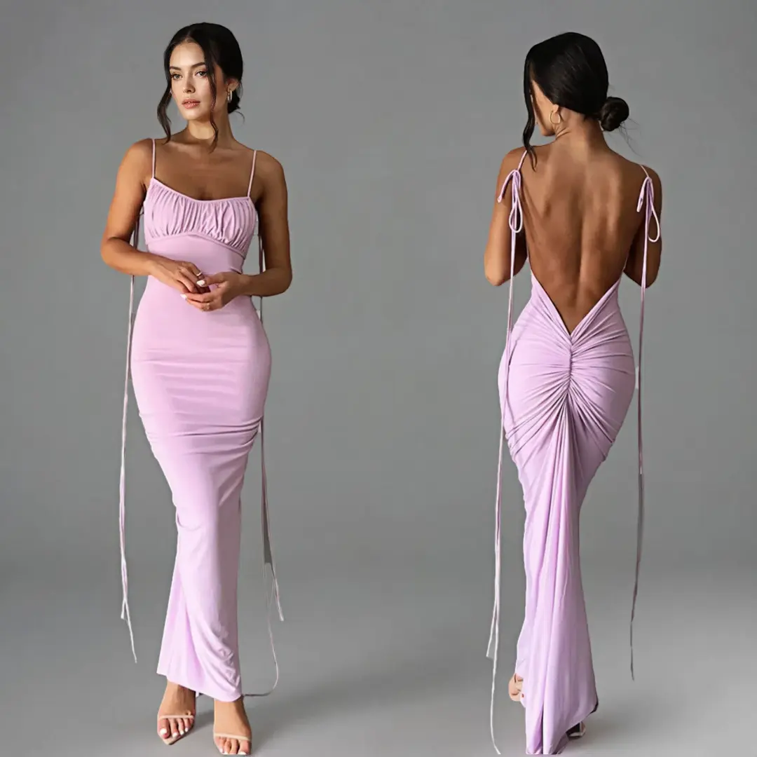 Lavender Ruched Maxi Dress