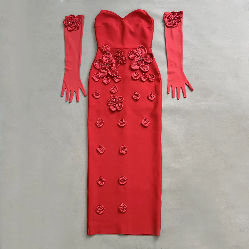 Strapless Rose Appliqué Dress