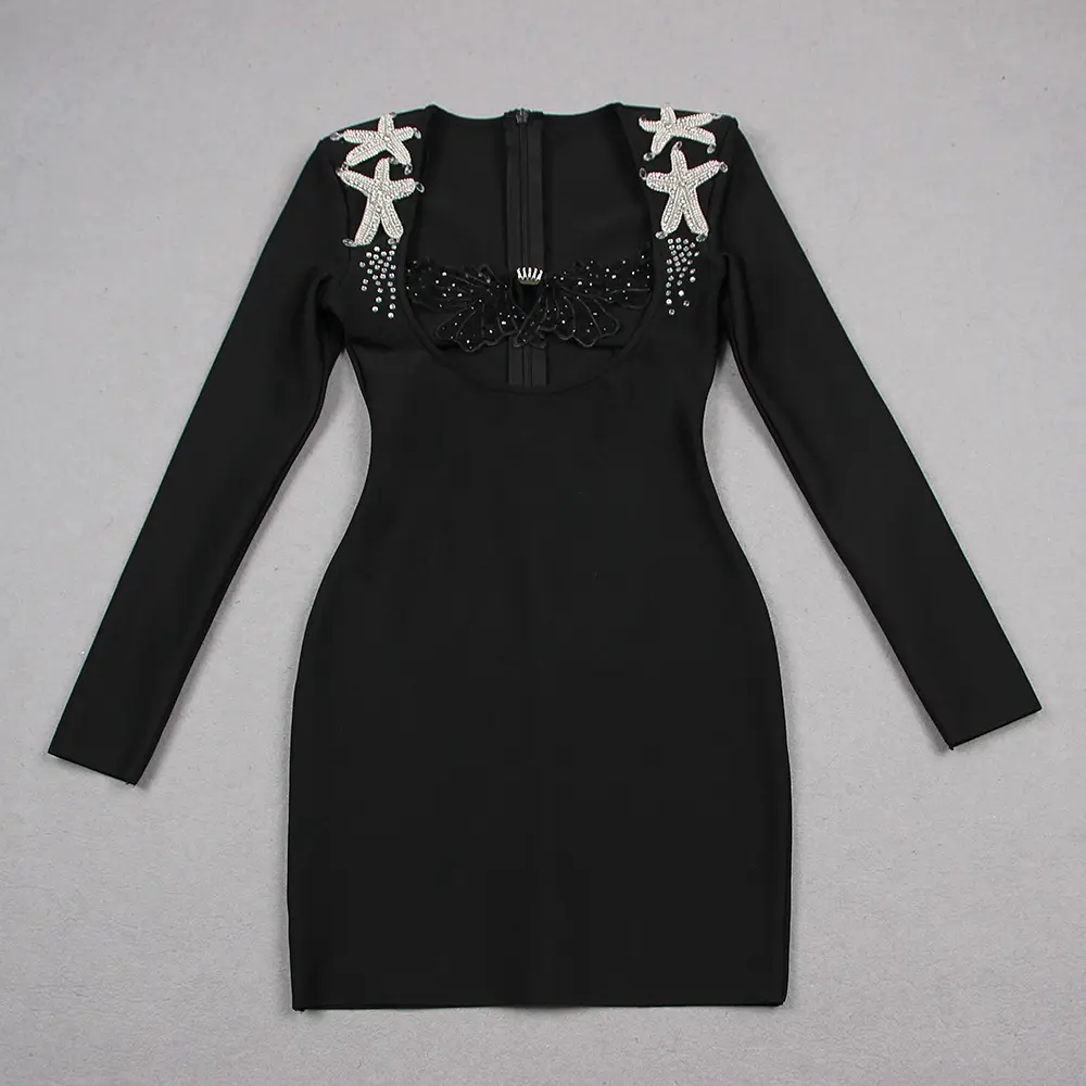Embellished Black Cut-Out Dress