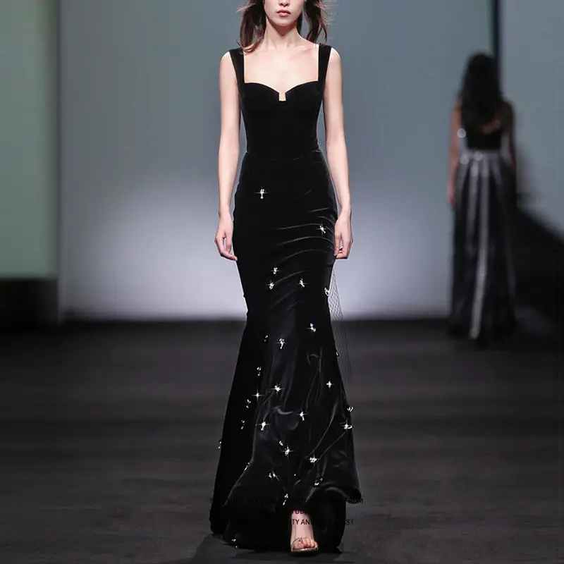 Elegant Black Velvet Evening Gown