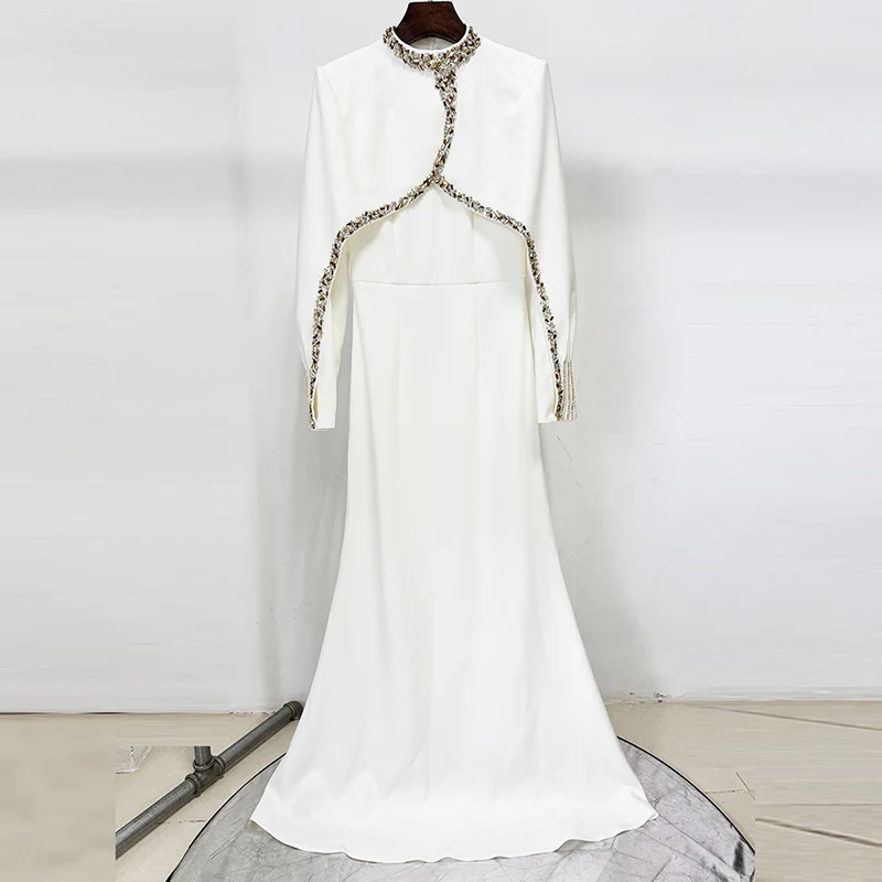 Elegant White Gown with Cape