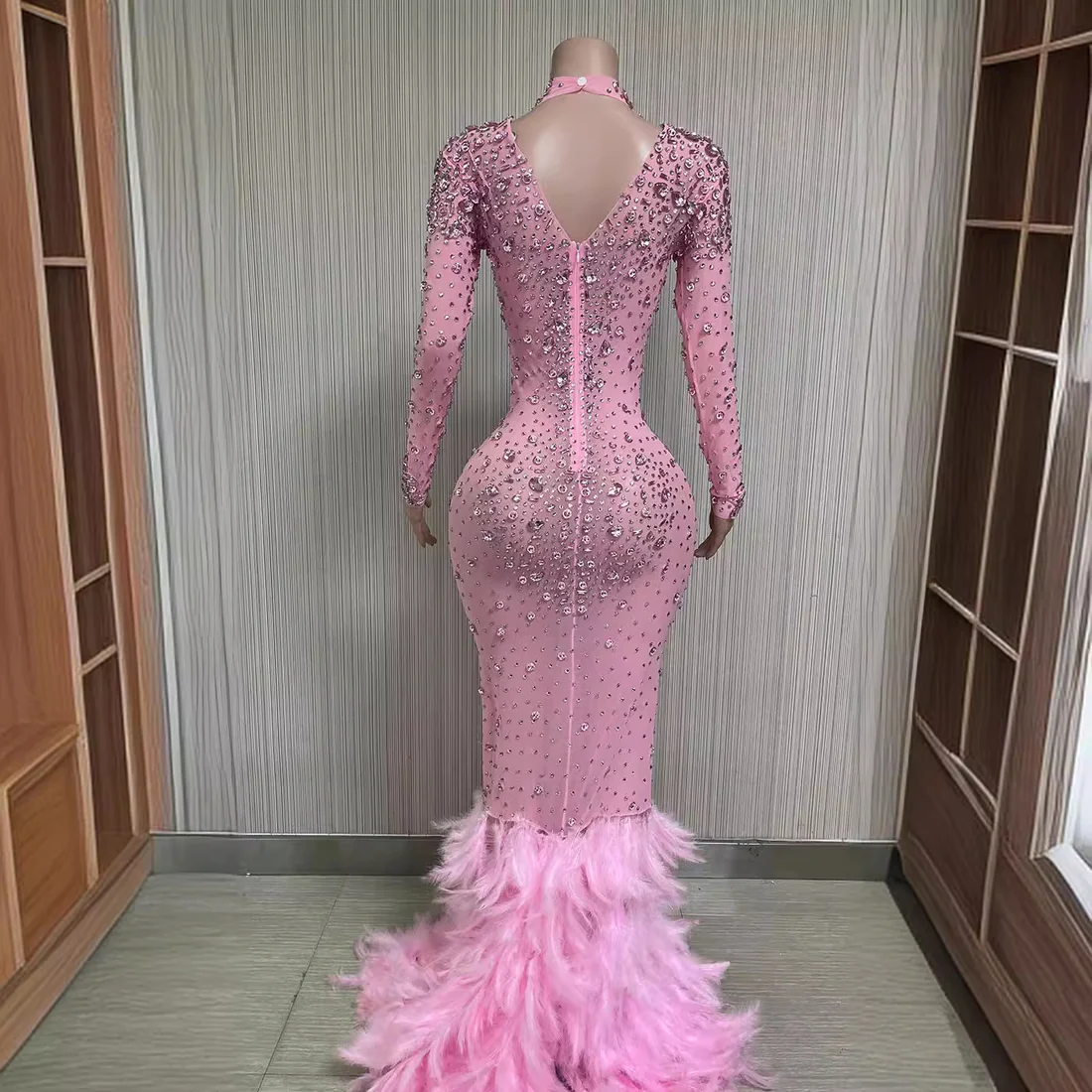 Pink Crystal Feather Gown