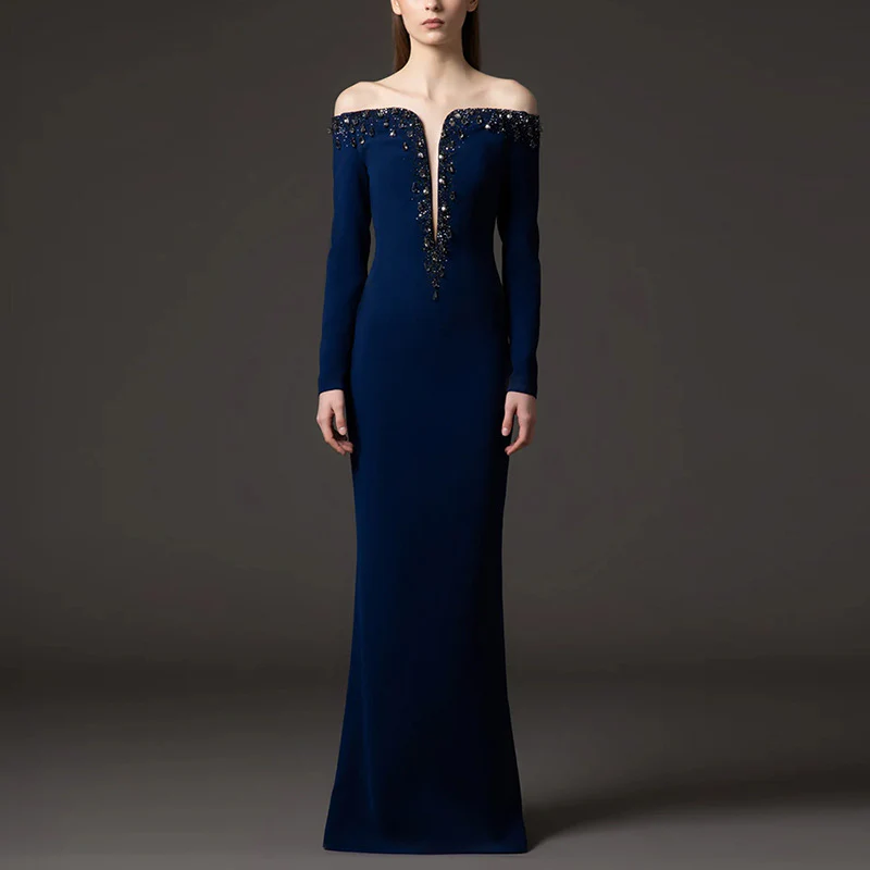 Elegant Navy Evening Gown