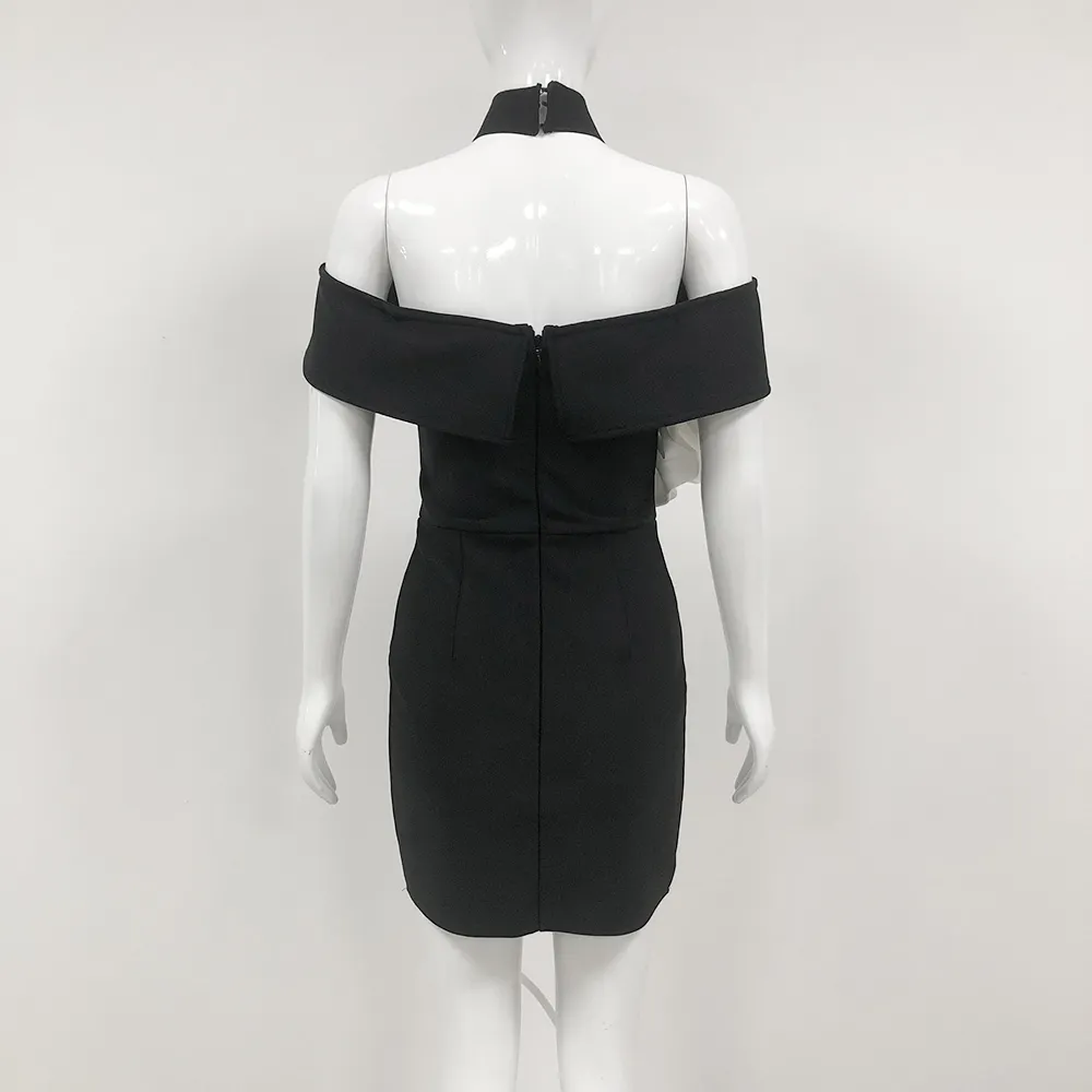 Black Mini Dress with Oversized White Flower