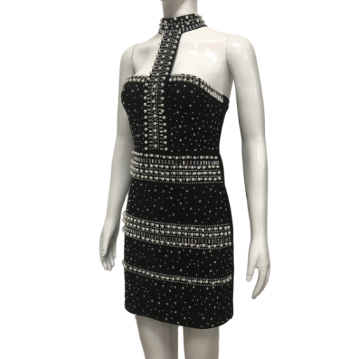 Pearl Embellished Black Mini Dress