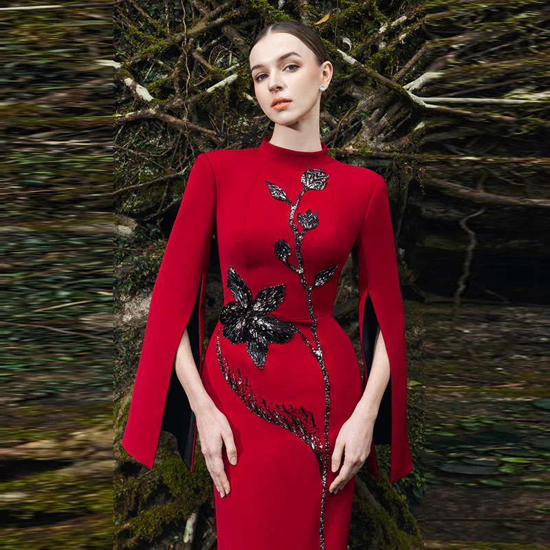 Elegant Red Floral Gown