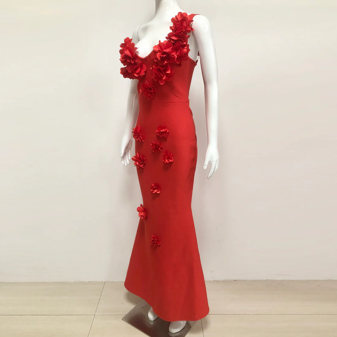 Elegant Red 3D Floral Gown