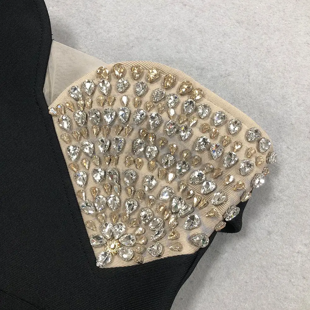 Embellished Black Asymmetric Dress