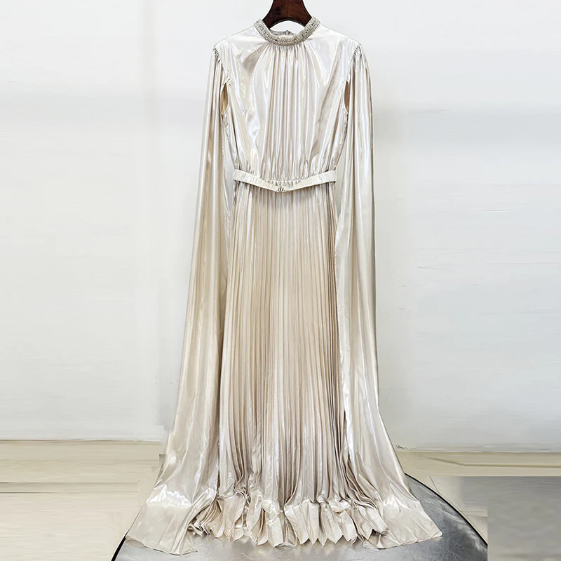 Elegant Pleated Cape Gown