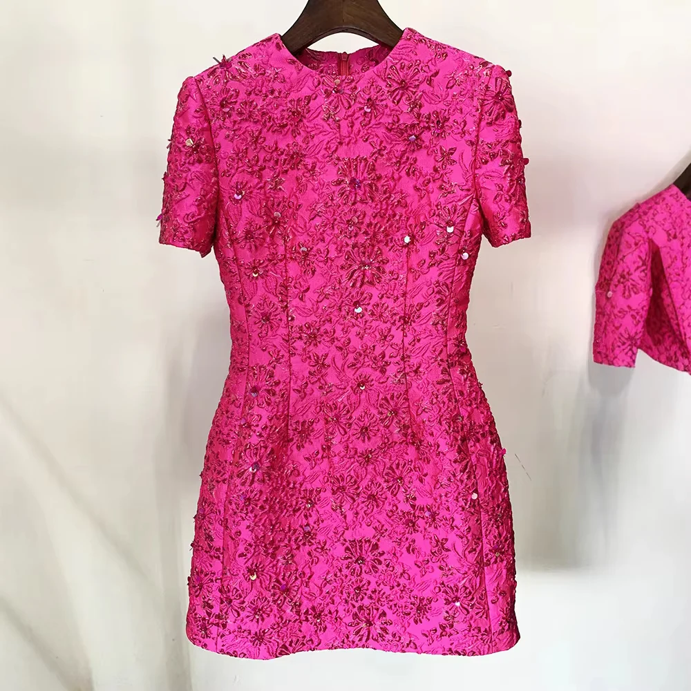Embroidered Floral Pink Mini Dress