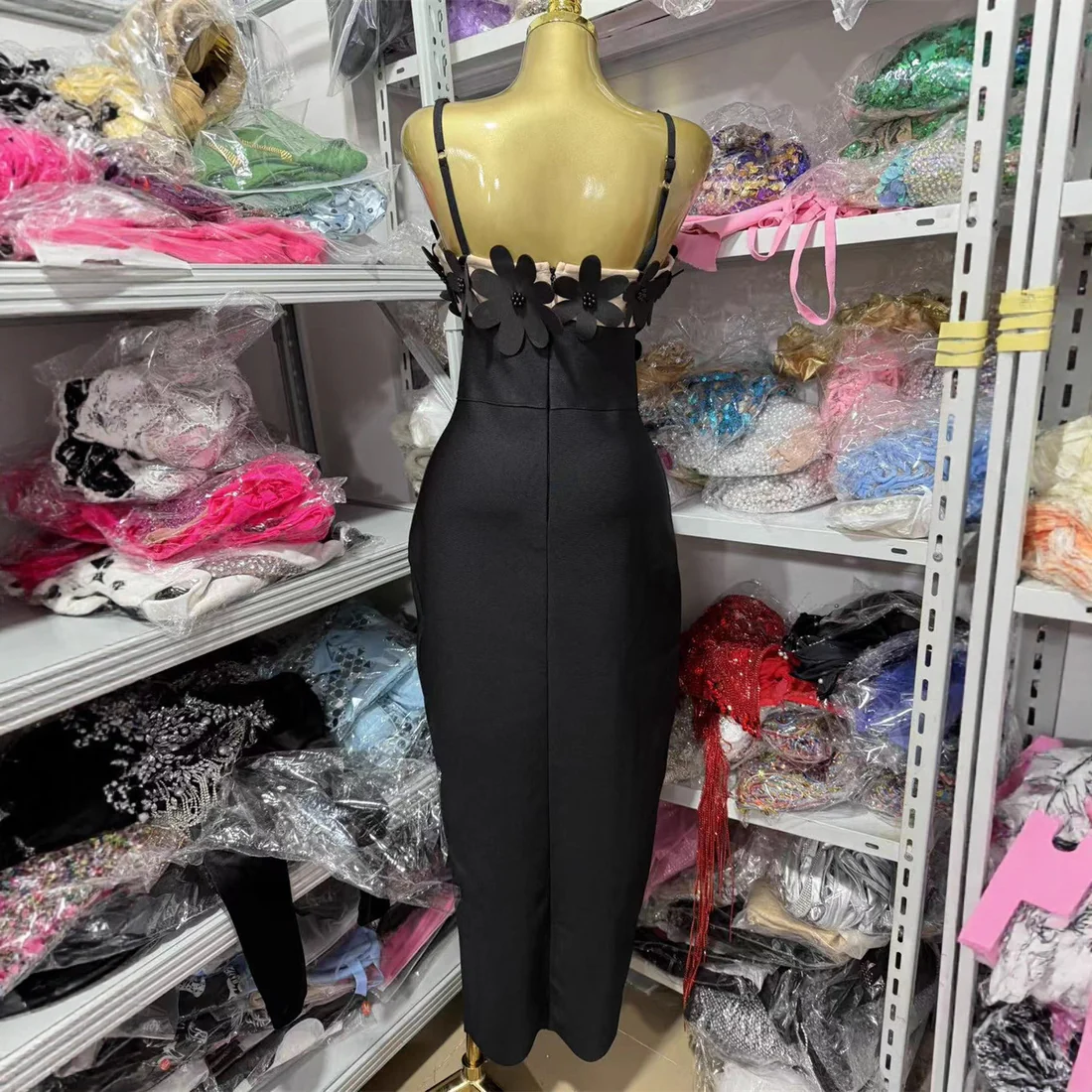 Elegant Black Floral Evening Dress