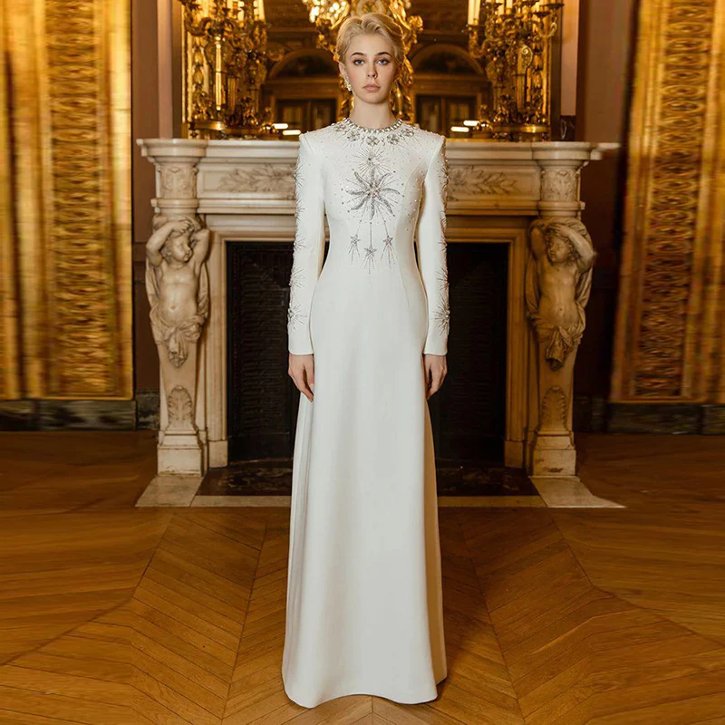 Embellished White Evening Gown