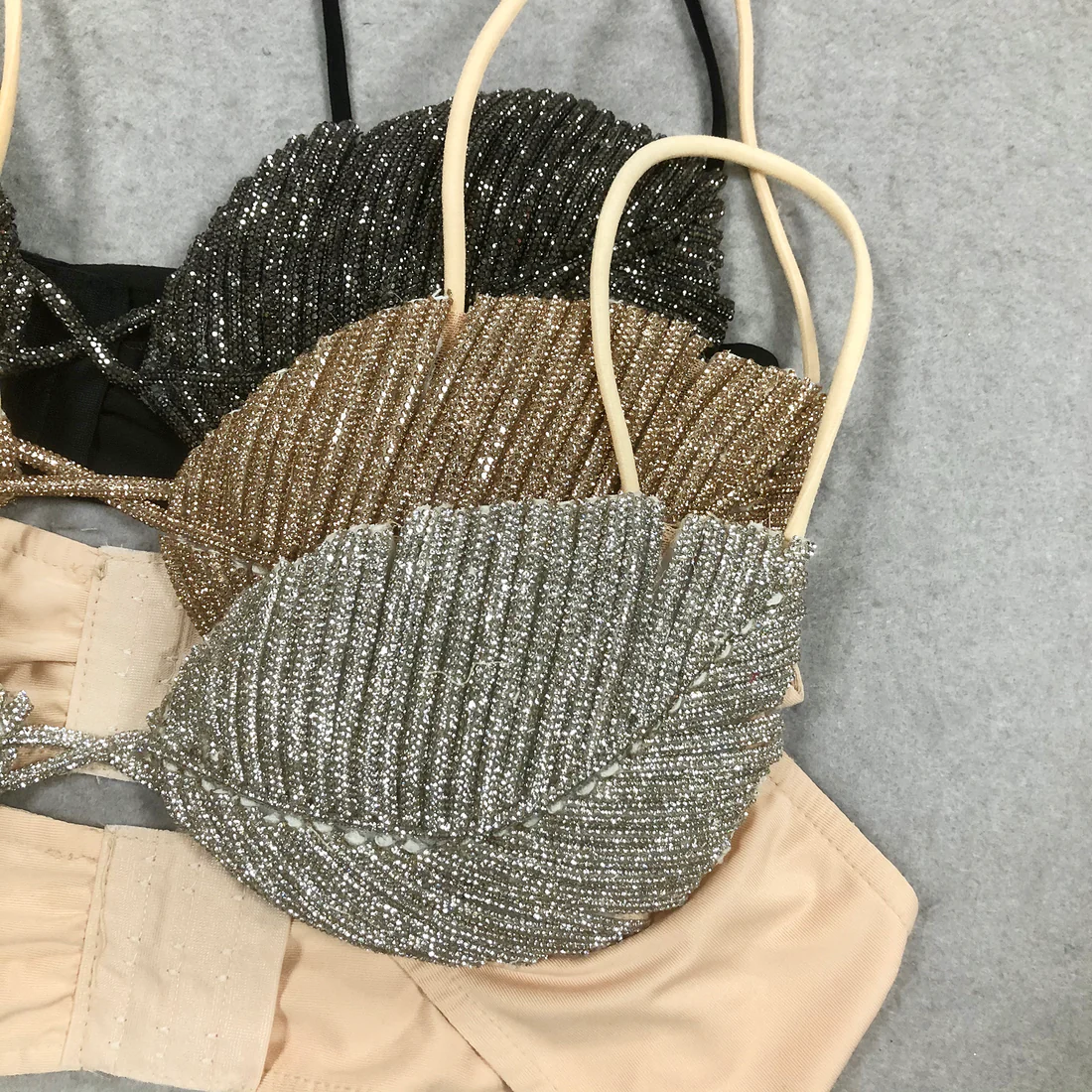 Embellished Leaf Sparkling Leaf Design Diamond Strappy Bralette for Women