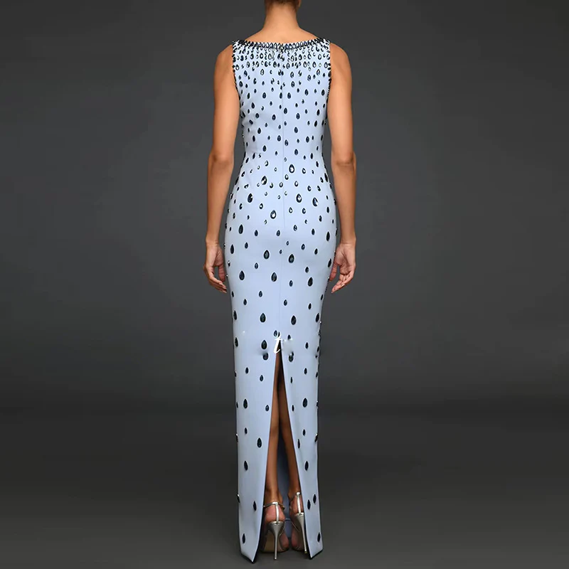 Elegant Blue Embellished Evening Gown