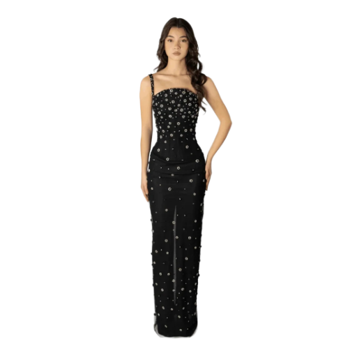 Embellished Black Evening Gown