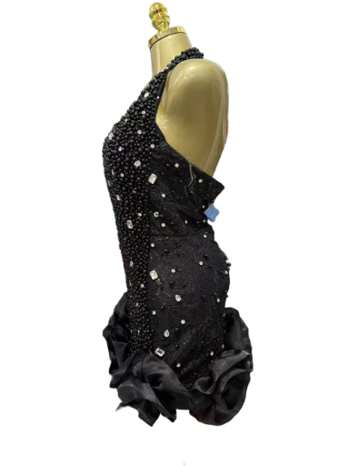 Black Pearl Embellished Mini Dress