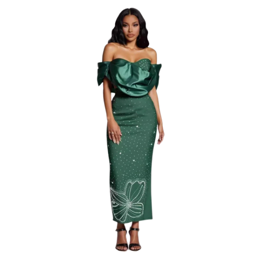 Emerald Satin Evening Dress