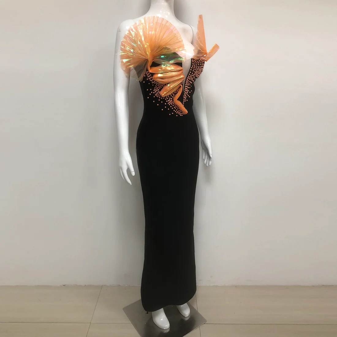 Elegant Evening Gown with 3D Floral Accents