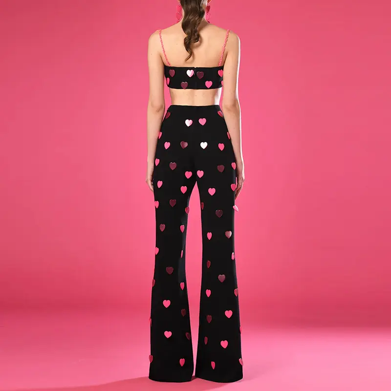 Heart Print Crop Top & Pants Set