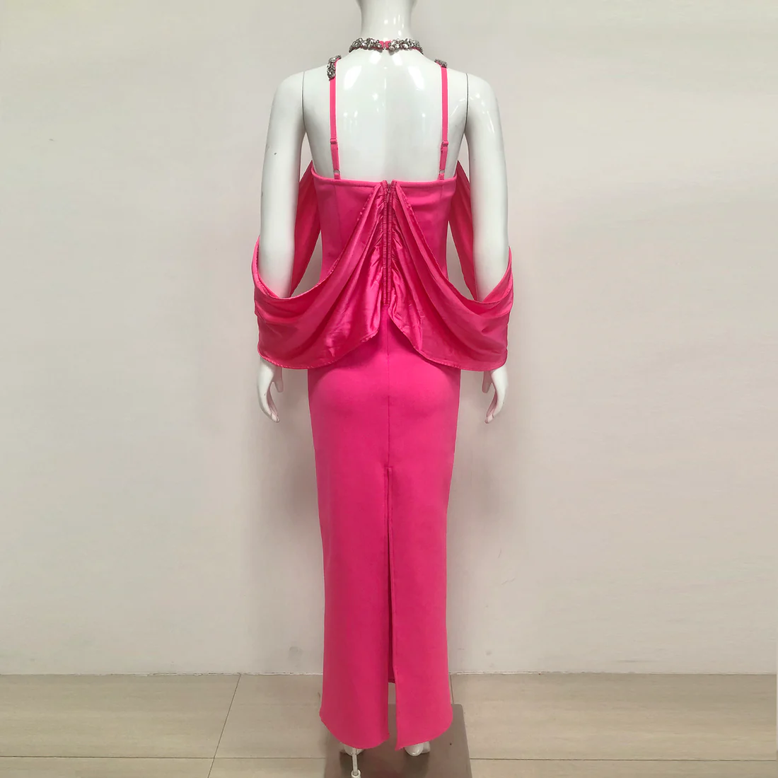 Elegant Pink Crystal Evening Gown