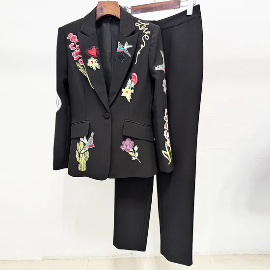 Embroidered Black Suit Set