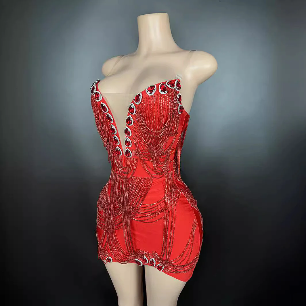 Red Rhinestone Party Dress