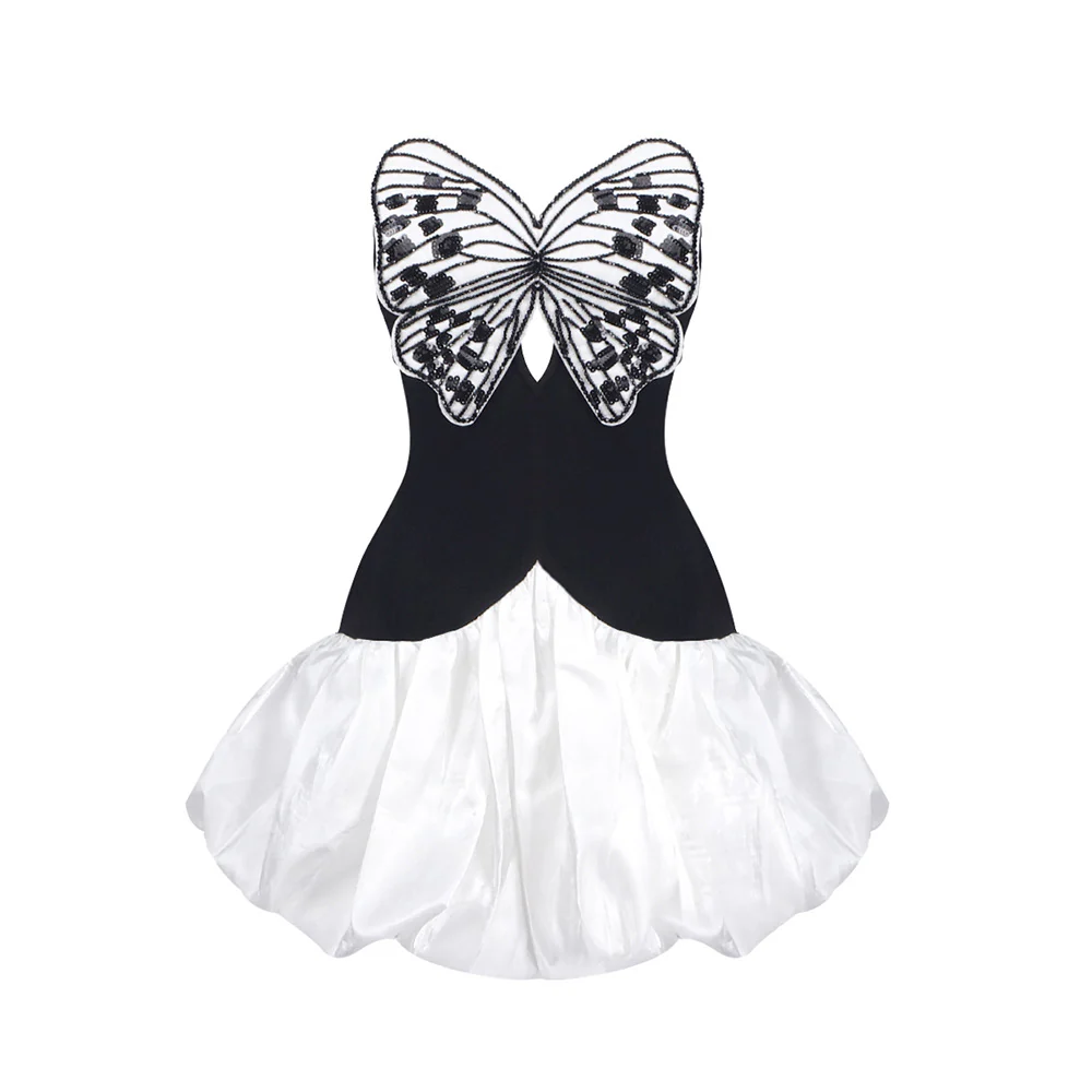 Butterfly Accent Strapless Dress