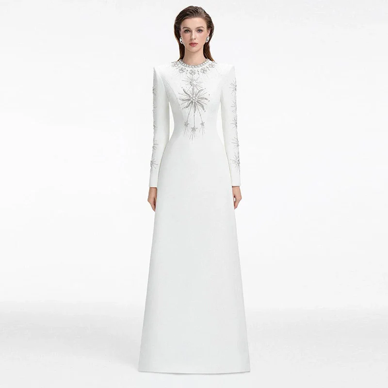 Embellished White Evening Gown