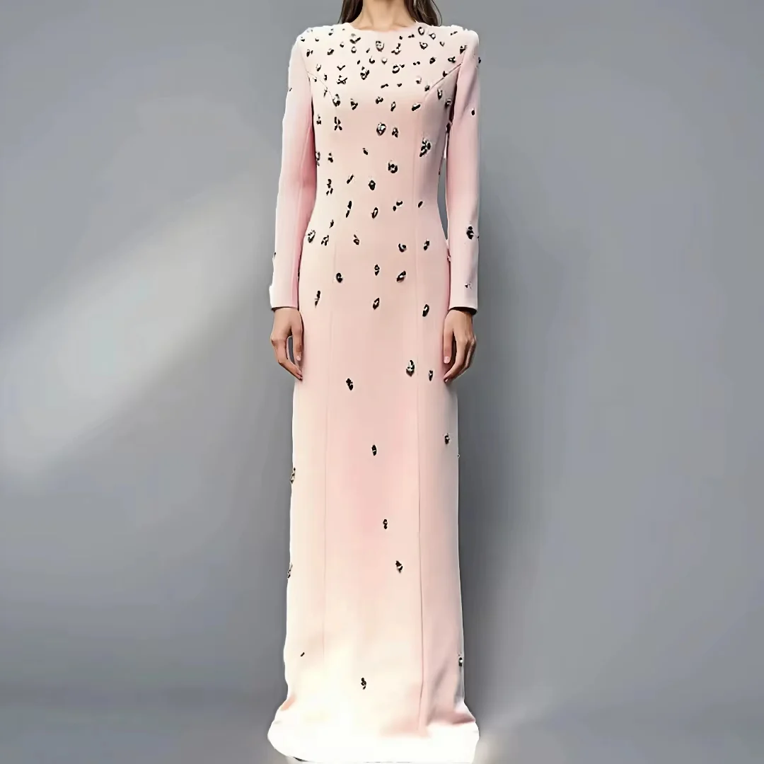Embellished Long Sleeve Evening Gown