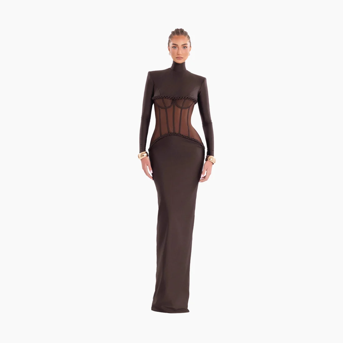 Elegant Mesh Panel Evening Gown