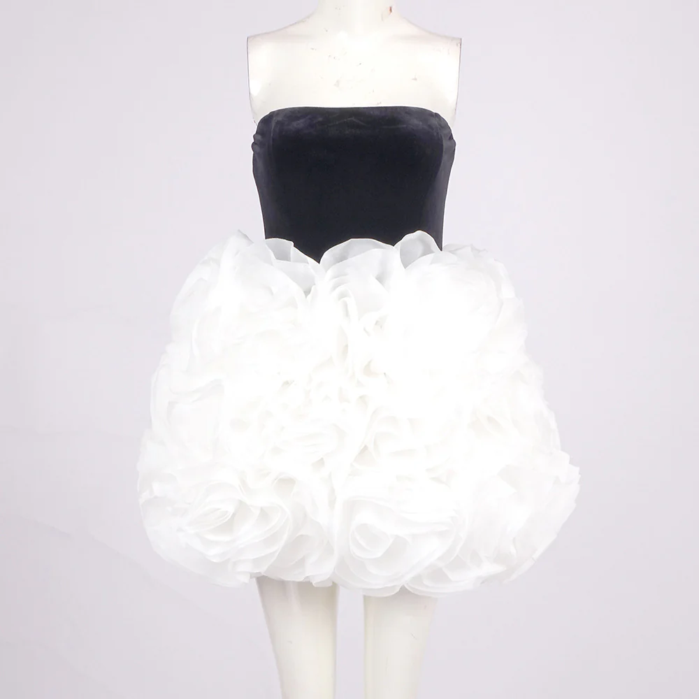 Black & White Strapless Ruffle Dress