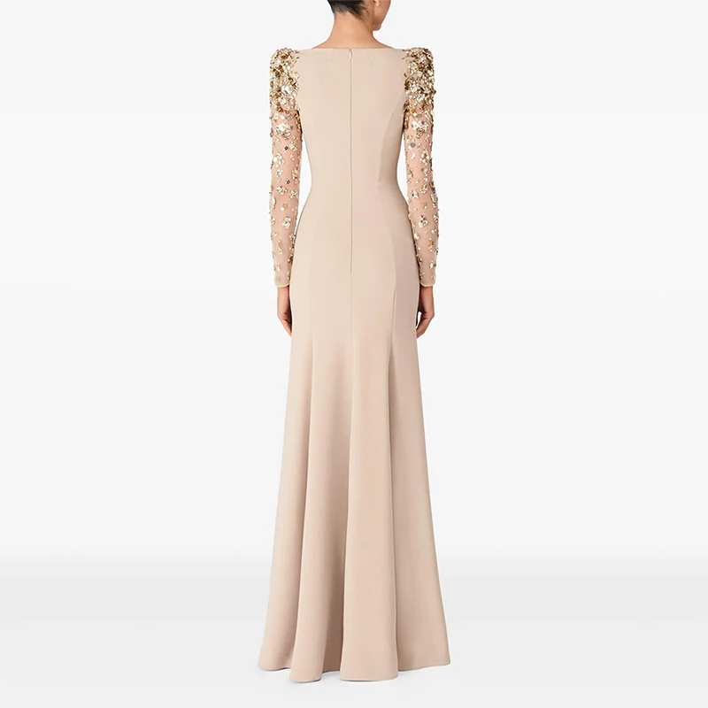 Embellished Long Sleeve Evening Gown